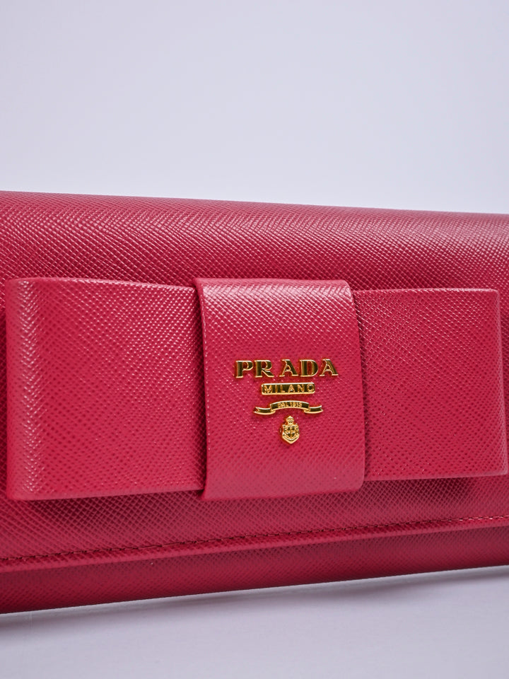 Prada Saffiano Leather Wallet With Bow - Farfetch